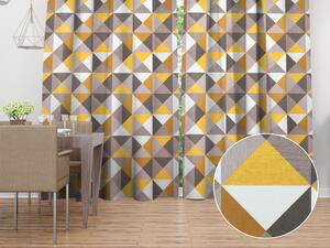 Biante Sametový závěs Tamara TMR-020 Žluto-šedé trojúhelníky 145x160 cm
