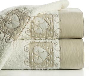 Bavlněný froté ručník s aplikací LOVING 50x90 cm, krémová, 500 gr Mybesthome