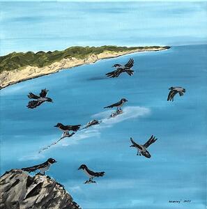 Ručně malovaný obraz od Zbyněk Bezecný - "Vrána šedá Sardinie", rozměr: 40 x 40 cm