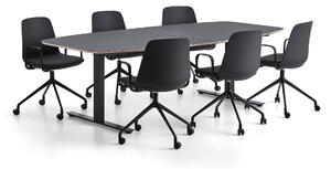 AJ Produkty Sestava AUDREY + LANGFORD, 1x stůl 2400 mm, tmavě šedá/černá + 6x židle, antracitová