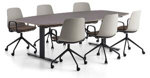 AJ Produkty Sestava AUDREY + LANGFORD, 1x stůl 2400 mm, šedohnědá/černá + 6x židle, hnědá