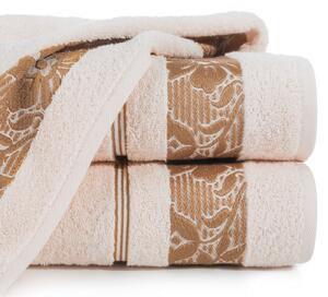 Bavlněný froté ručník s bordurou VIKI 50x90 cm, světle růžová/hnědá, 500 gr Mybesthome