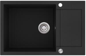 CERANO - Egon dřez granitový, 1-komorový s odkapávačem, 780 x 500 mm - černá matná