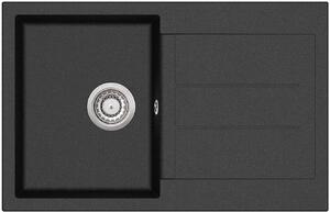 CERANO - Kain dřez granitový, 1-komorový s odkapávačem, 780 x 500 mm - černá matná