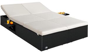 Ratanová postel černo-krémová - 193x116x33cm