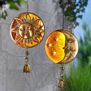 Solární závěsná dekorace Slunce a Měsíc, sada 2 ks, žlutá
