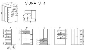 Skříň rohová Sigma SI1 L/P - Bílý lux / beton