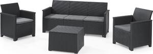 Keter Lounge Set Emma 9-dílná - grafitová , 2 křesla + 3místná pohovka + 1 stolek s funkcí truhly + 5 poltá na sezení