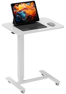 HOMCOM Výškově Nastavitelný C-Šikmý Stůl Úsporný Stůl pro Notebook Se Stojanem Na Kolečkách do Kanceláře a Obývacího Pokoje Bílý Nosnost 70 kg 65 x 48