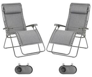 Zvýhodněná sada: 2 relaxační křesla Lafuma RSXA Clip XL LightComfort šedá Ombre + 2 držáky nápojů ZDARMA