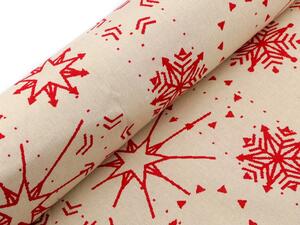 Vánoční bavlněná látka recyklovaná hvězdy METRÁŽ - režná červená