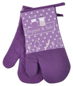 Kuchyňské bavlněné rukavice chňapky PEPŘ A SŮL, fialová, 18x30 cm , 100% BAVLNA Essex
