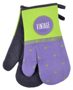Kuchyňské bavlněné rukavice chňapky VINTAGE, fialová, 18x30 cm, 100% BAVLNA Essex