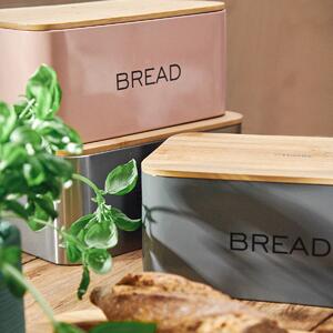 Kovový chlebník s bambusovým víkem BREAD šedá 30x18 cm Homla