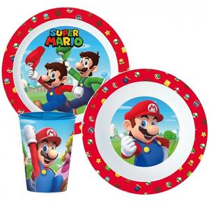 Sada plastového nádobí s kelímkem pro děti - motiv Super Mario / Nintendo - 3 díly