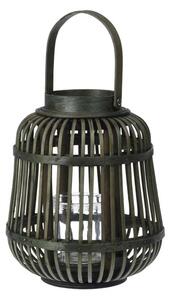 Proutěná lampa se skleněným závěsem na svíčku – zelená, 19 × 24 cm