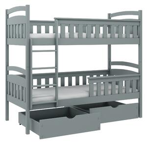 Dětská patrová postel z masivu borovice HENRY se šuplíky 200x90 cm - světle šedá
