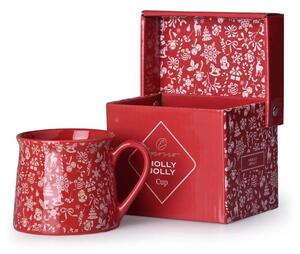 Hrnek keramika 300ml HOLLY JOLLY v krabičce, červená, krémová