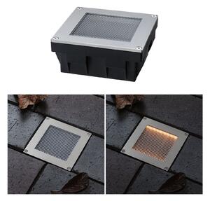 PAULMANN Solární LED zemní svítidlo Sorea soumrakový senzor IP67 hranaté 100x100mm 2200K 0,1W 5lm 3,7V kov kartáčovaný ABS/polykarbonát/ocel