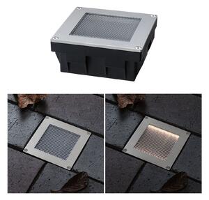 PAULMANN Solární LED zemní svítidlo Sorea soumrakový senzor IP67 hranaté 100x100mm 3000K 0,1W 6lm 3,7V kov kartáčovaný ABS/polykarbonát/ocel