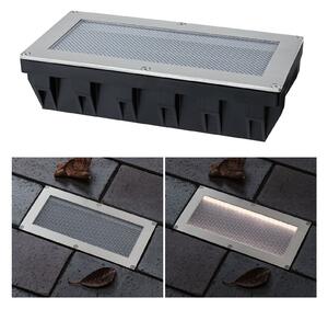 PAULMANN Solární LED zemní svítidlo Sorea soumrakový senzor IP67 hranaté 200x100mm 3000K 0,3W 3,7V kov kartáčovaný ABS/polykarbonát/ocel