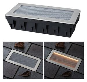 PAULMANN Solární LED zemní svítidlo Sorea soumrakový senzor IP67 hranaté 200x100mm 2200K 0,3W 3,7V kov kartáčovaný ABS/polykarbonát/ocel