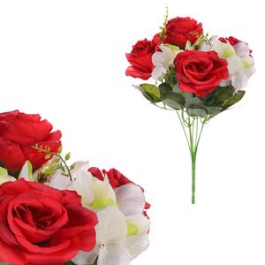Růže a hortenzie, puget, barva smetanová. Květina umělá. UKA-075, sada 12 ks