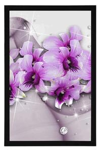 Plakát fialové květiny na abstraktním pozadí - 20x30 black