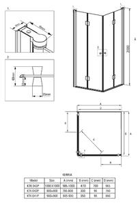 Deante Kerria, čtvercový sprchový kout se skládacími dveřmi 100x100 cm, výška 200cm, 6mm čiré sklo s ActiveCover, chromový profil, KTK_043P