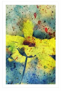 Plakát žlutý květ s vintage nádechem - 20x30 black