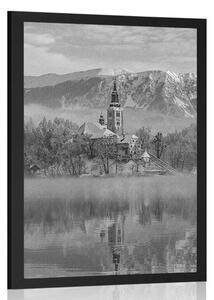 Plakát kostel u jezera Bled ve Slovinsku v černobílém provedení - 20x30 black