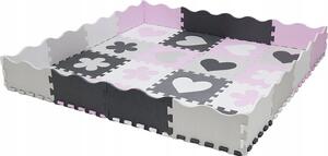 Matadi Pěnové puzzle šedo-růžové Srdce a kytky (28x28)
