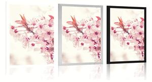 Plakát růžové květy třešně - 20x30 black