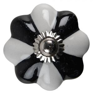 Černo-bílá keramická úchytka ve tvaru kytičky – 4 cm