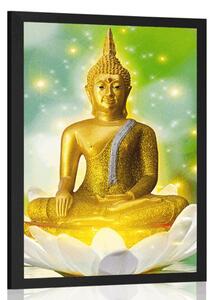 Plakát zlatý Buddha na lotosovém květu