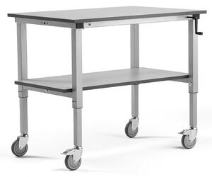 AJ Produkty Mobilní pracovní stůl MOTION, manuálně nastavitelná výška, 1200x800 mm, se spodní policí, 150 kg, še