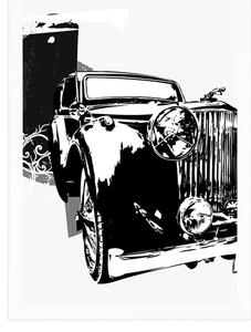 Plakát černobílé retro auto s abstrakcí