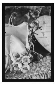 Plakát růže a srdíčko v jutě v černobílém provedení - 20x30 black