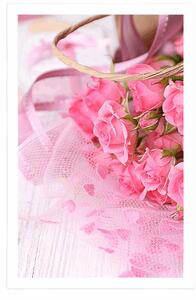 Plakát romantická růžová kytice růží - 20x30 black