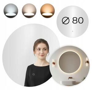 Zrcadlo do koupelny LED kulaté nástěnné 80 cm 3 barvy dotykové ModernHome