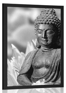 Plakát klidný Buddha v černobílém provedení