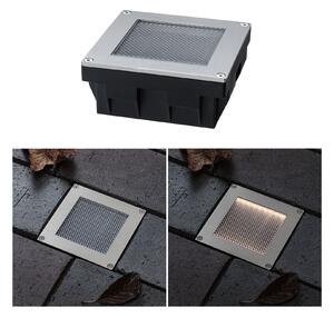 P 95742 Solární LED zemní svítidlo Sorea soumrakový senzor IP67 hranaté 100x100mm 3000K 0,1W 6lm 3,7V kov kartáčovaný ABS/polykarbonát/ocel - PAULMANN