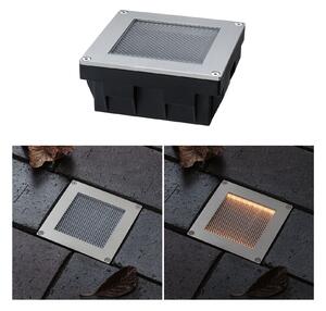 P 95743 Solární LED zemní svítidlo Sorea soumrakový senzor IP67 hranaté 100x100mm 2200K 0,1W 5lm 3,7V kov kartáčovaný ABS/polykarbonát/ocel - PAULMANN