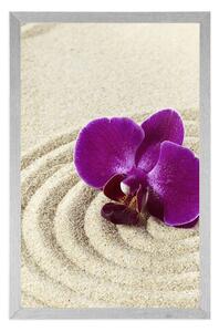 Plakát písečná Zen zahrada s fialovou orchidejí - 20x30 black