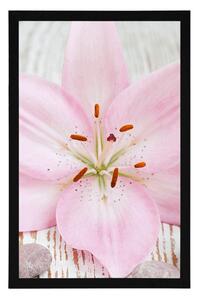Plakát růžová lilie a Zen kameny - 20x30 black