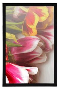 Plakát kytice barevných tulipánů