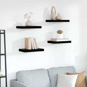Plovoucí nástěnné police 4 ks lesklé černé 40 x 23,5 x 3,8 cm MDF 323765