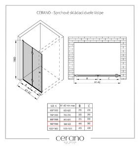 Cerano Volpe, skládací sprchové dveře 90x190 cm, 6mm čiré sklo, černý profil, CER-CER-423331