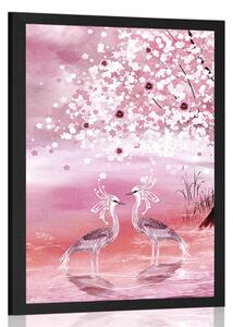 Plakát volavky pod magickým stromem v růžovém provedení - 20x30 black