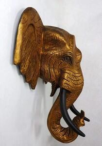 Závěsná dekorace Slon hlava zlatá, exotické dřevo, ruční práce